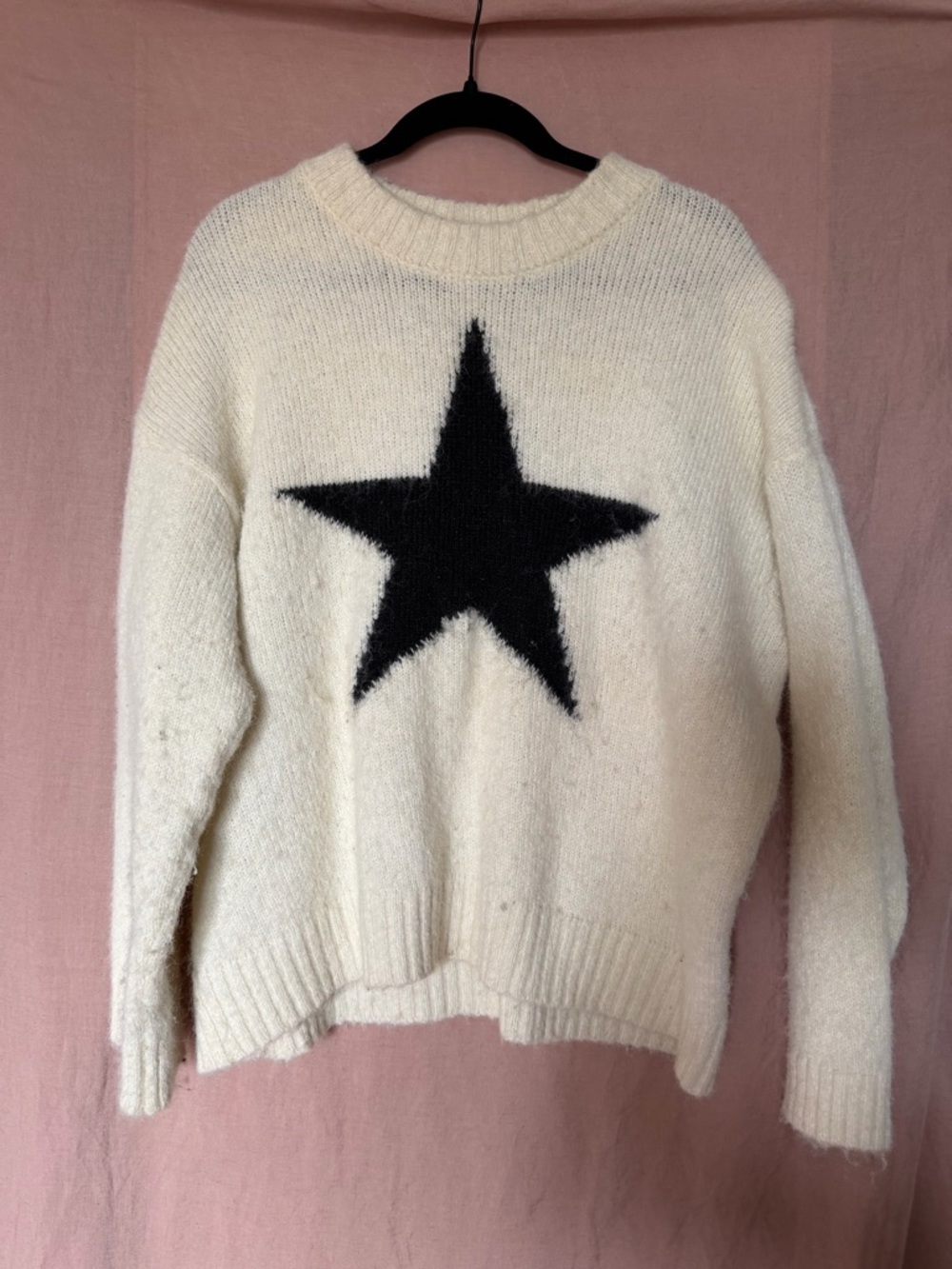 wild fable Cream Crewneck Sweater with Black Star Graphic